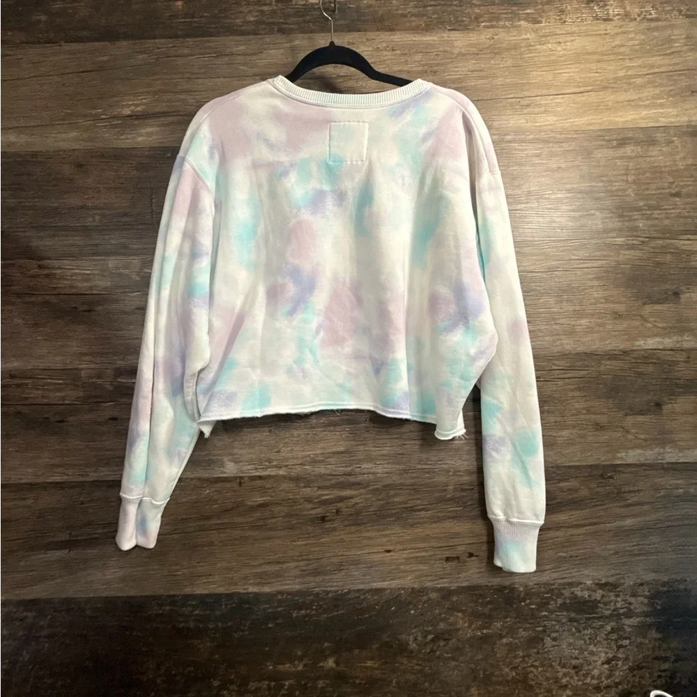 Hollister Blue White Cropped Hoodie Relaxed Fit
